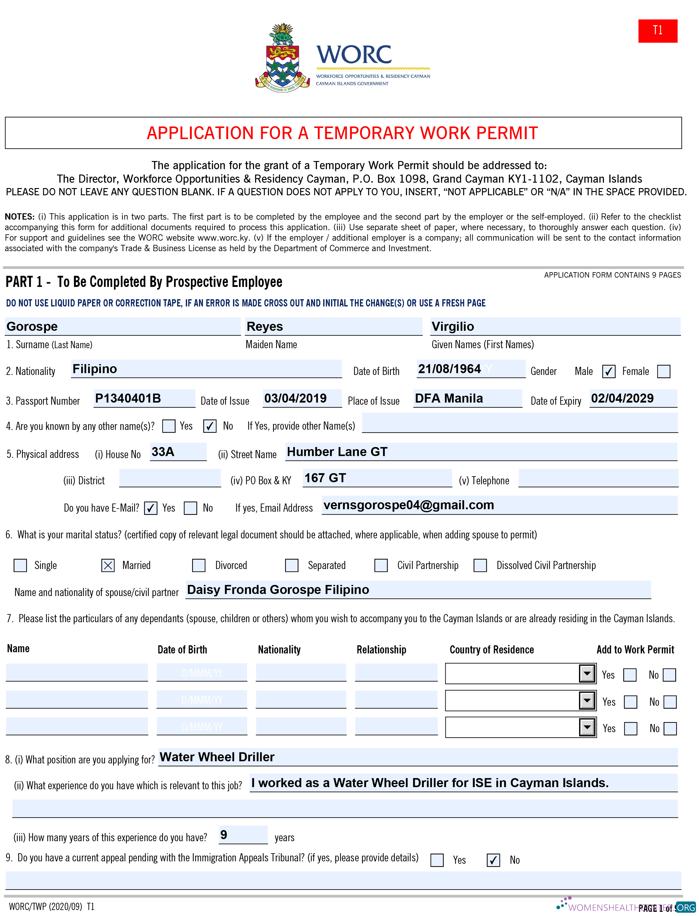 Download Cayman Islands work permit Photoshop template